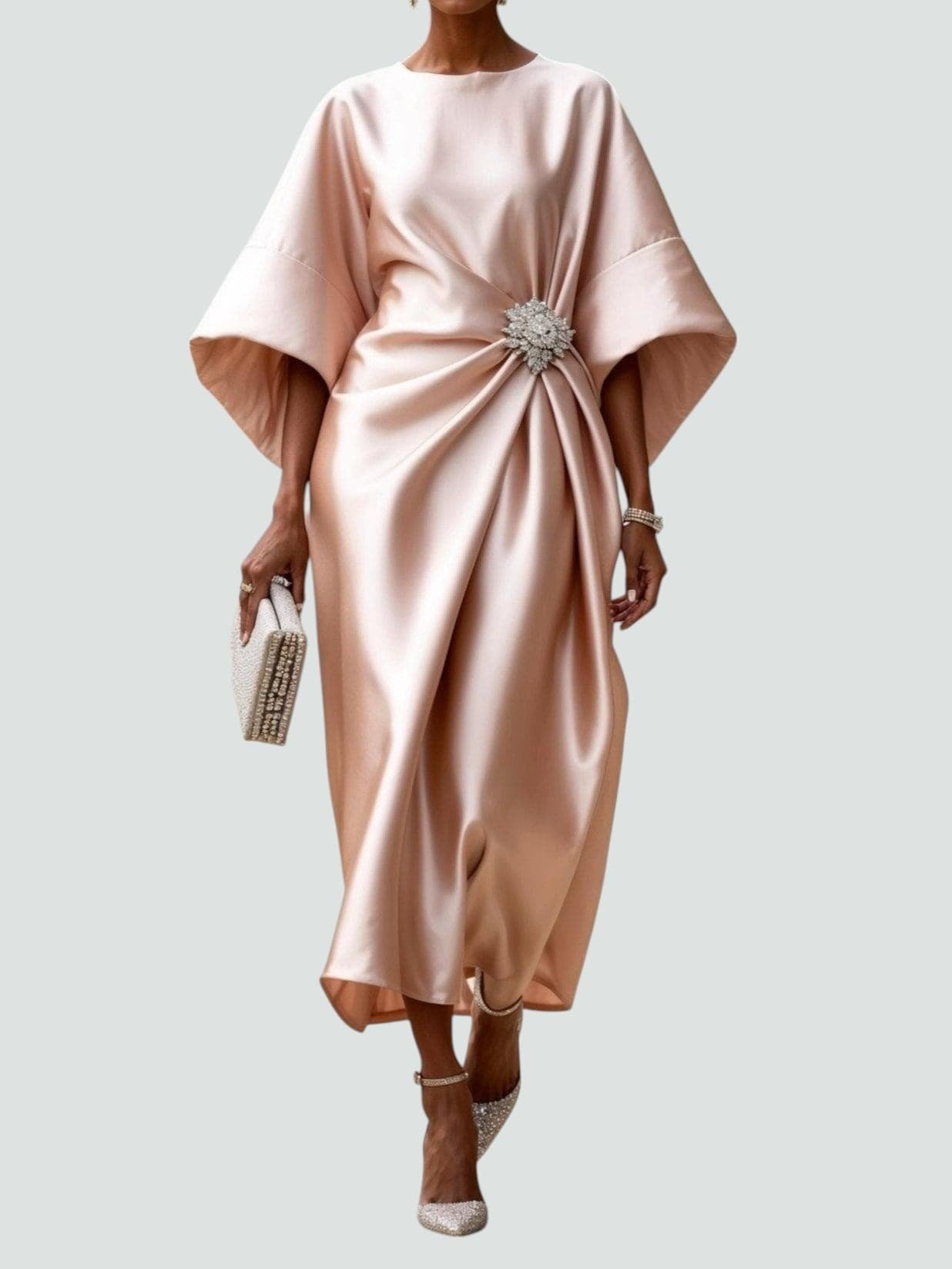 Evening Formal Midi Dress - Beige
