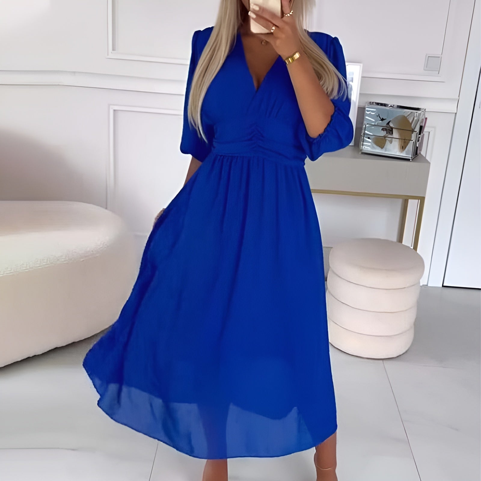 Anja | Womenâs Wrap Long Sleeves Midi Dress