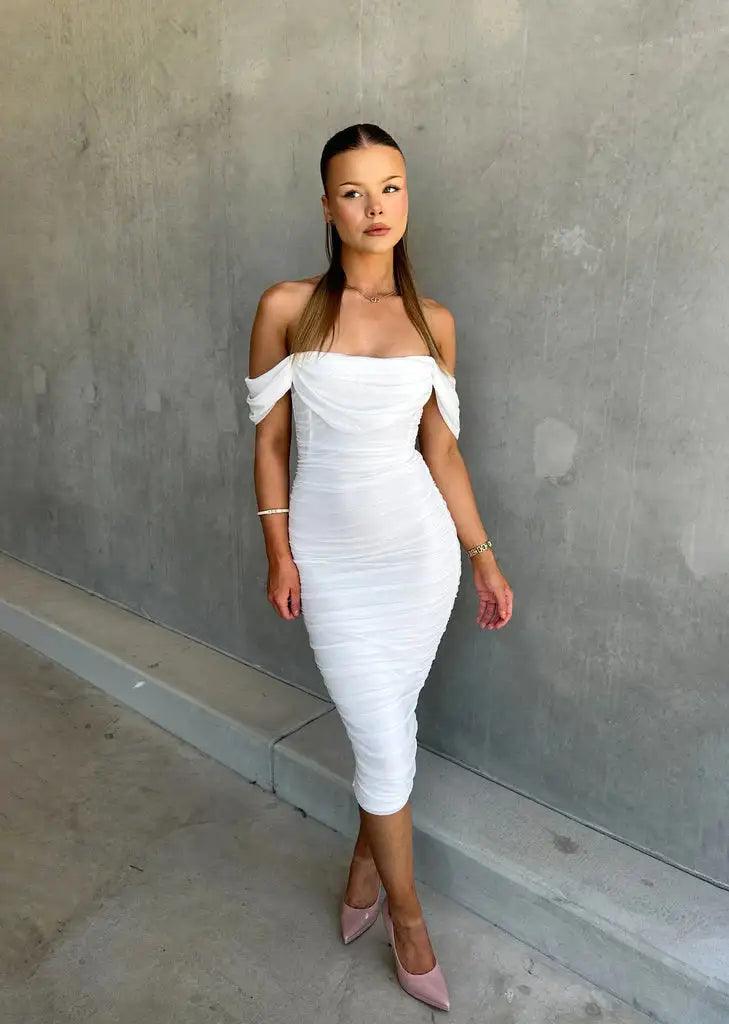 Halina | Women’s Draped Sleeves Cocktail Midi Dress