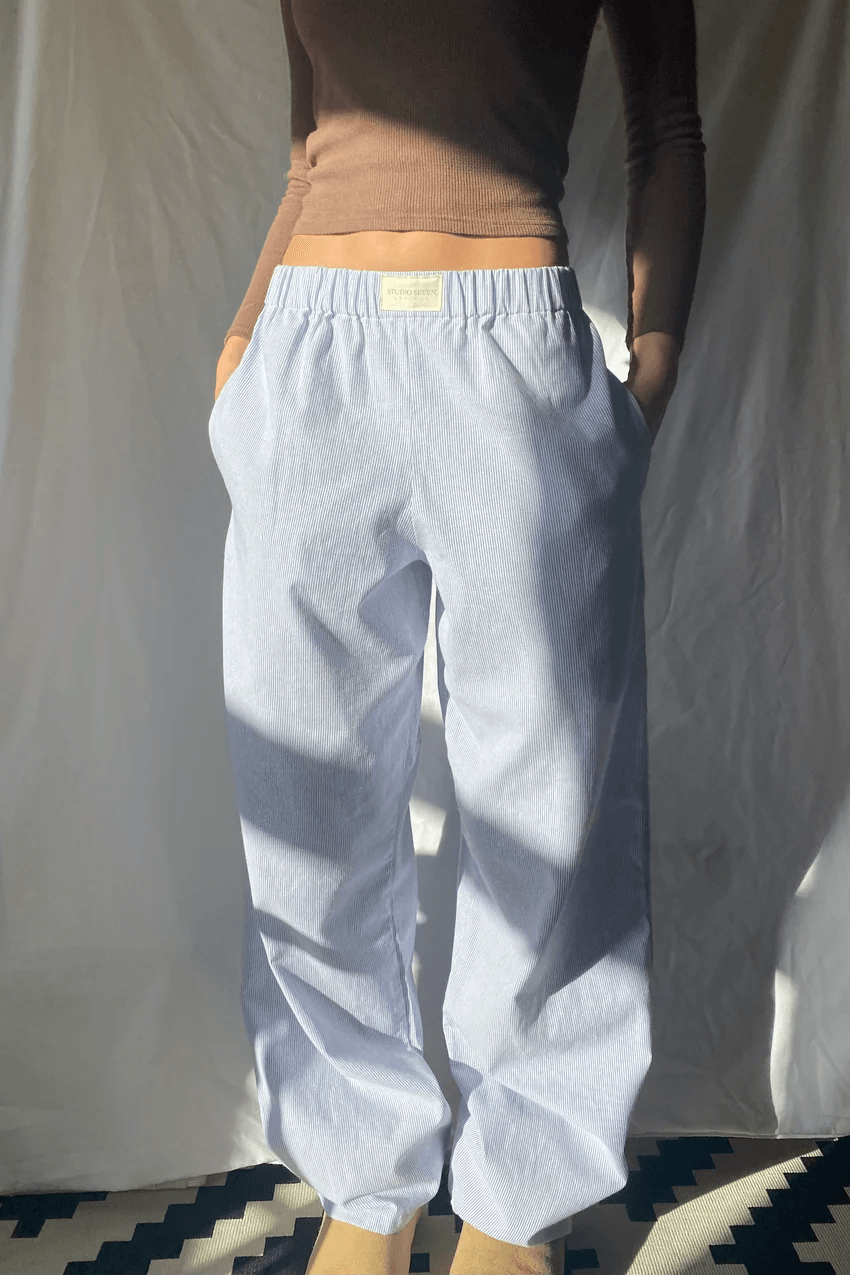 Belle | Womenâs Pinstripe Pajama-Style Trousers
