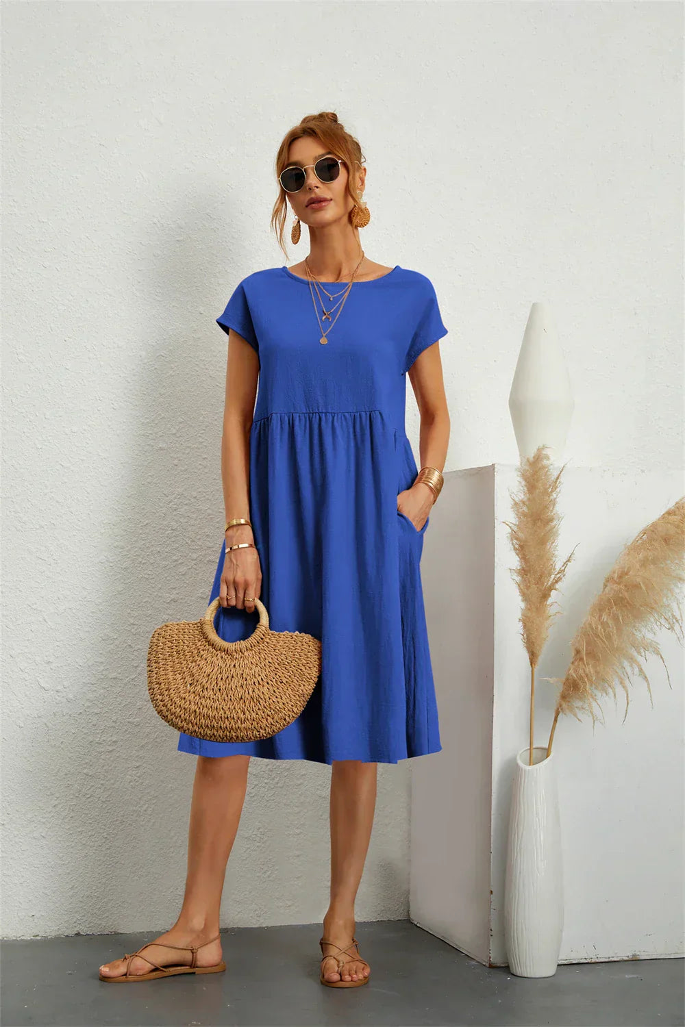 Ondine | Women’s Short Sleeve with Pockets Midi Dress