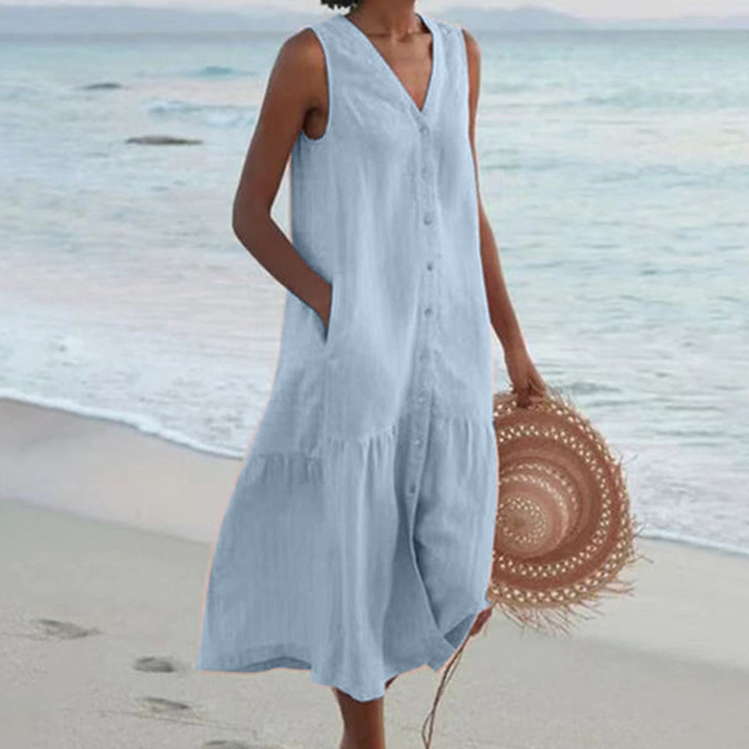 Giovanna | Womenâs Linen Sleeveless Midi Shirt Dress