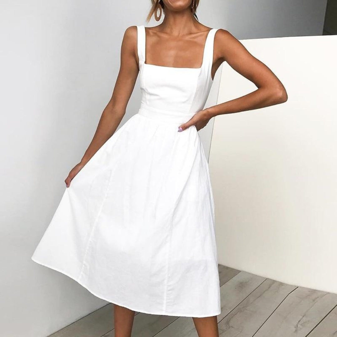 Flavia | Womenâs Straight Neckline Sleeveless Midi Dress