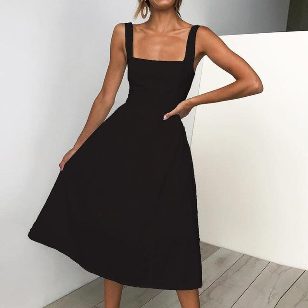 Flavia | Womenâs Straight Neckline Sleeveless Midi Dress