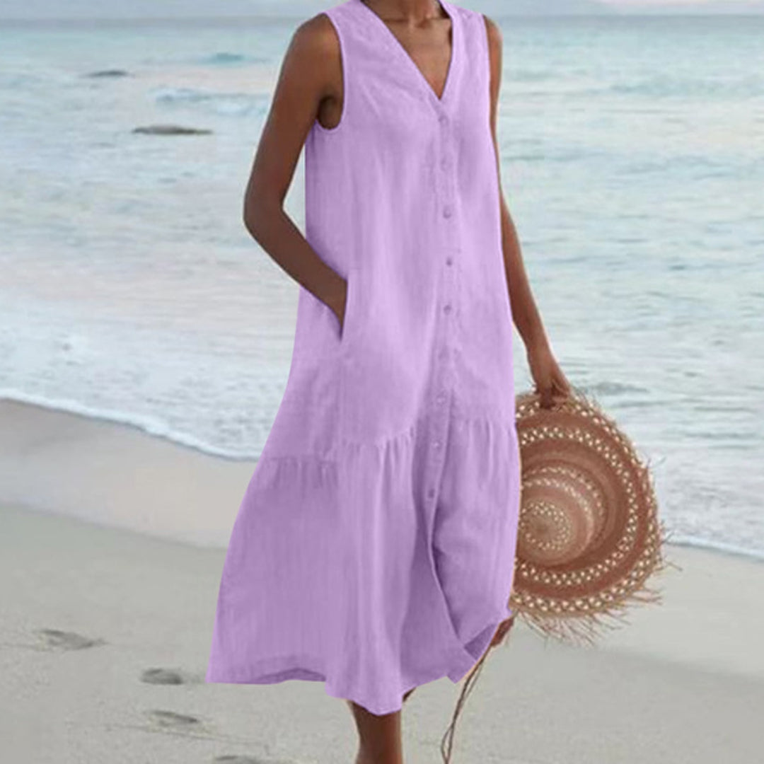 Giovanna | Womenâs Linen Sleeveless Midi Shirt Dress