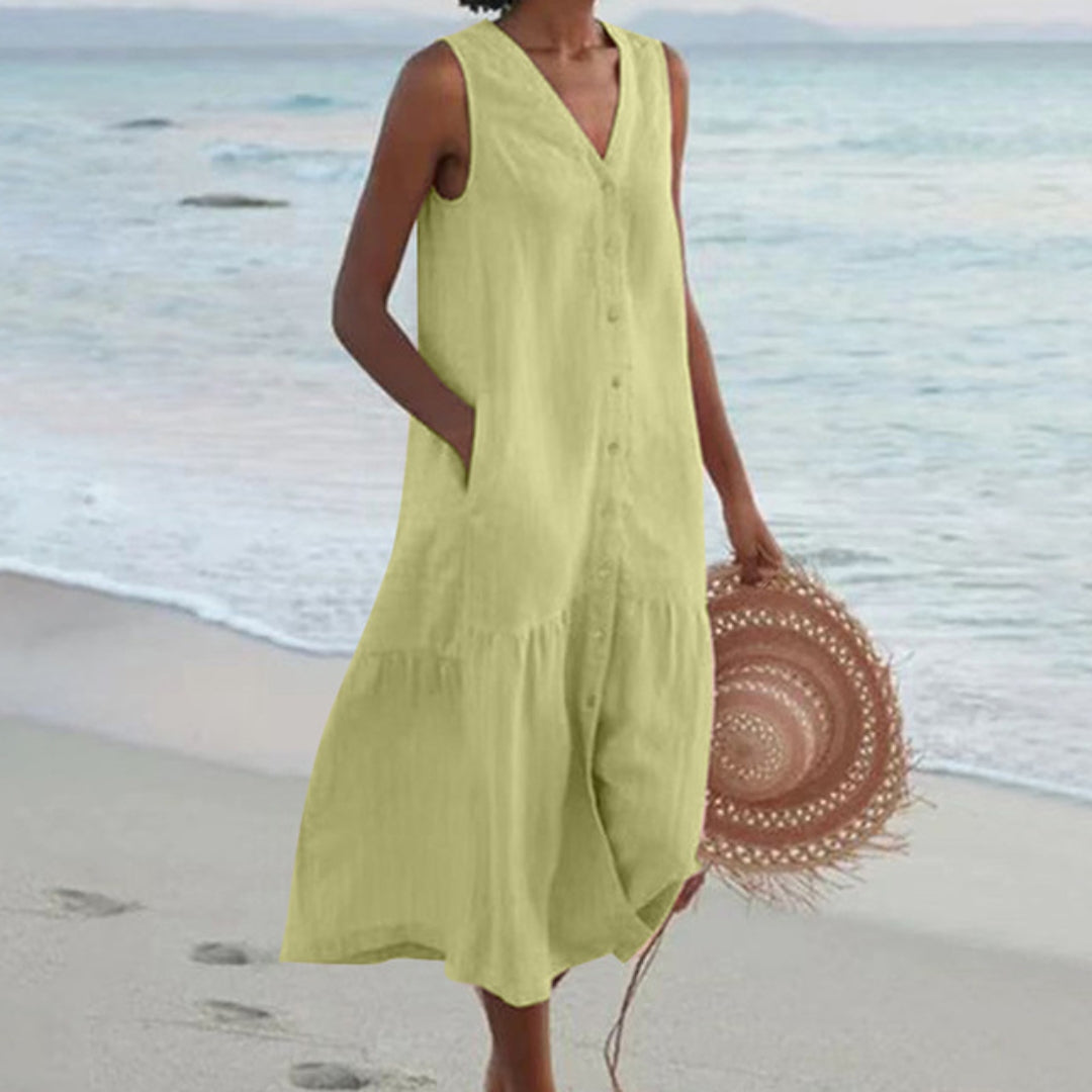 Giovanna | Women’s Linen Sleeveless Midi Shirt Dress