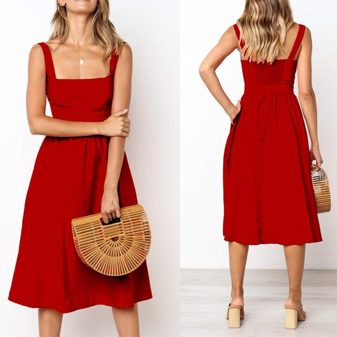 Flavia | Women’s Straight Neckline Sleeveless Midi Dress