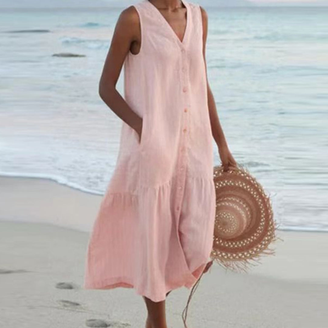 Giovanna | Women’s Linen Sleeveless Midi Shirt Dress