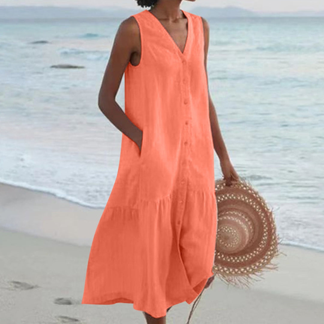 Giovanna | Women’s Linen Sleeveless Midi Shirt Dress