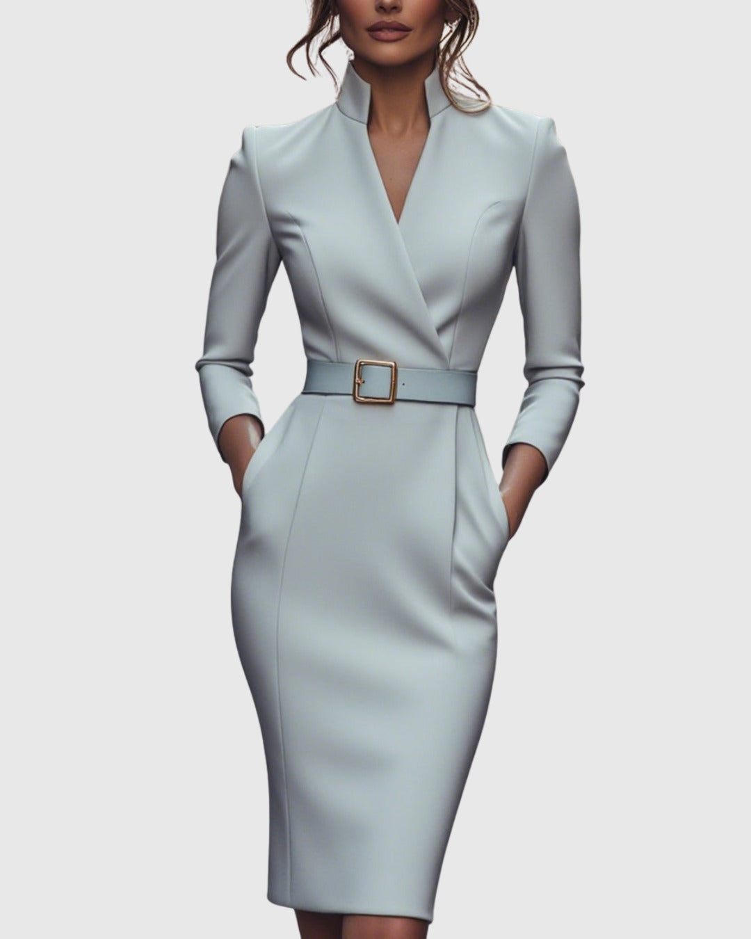 Long Sleeve Bodycon Midi Dress - Gray