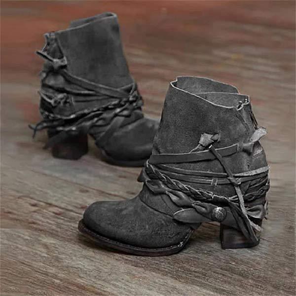 Monika | Womenâs Ankle Heeled Wrap Strap Boots