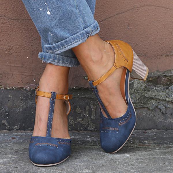 Jimena | Womenâs Closed Toe T-Strap Heels