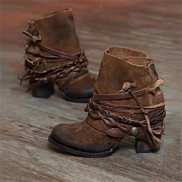 Monika | Womenâs Ankle Heeled Wrap Strap Boots