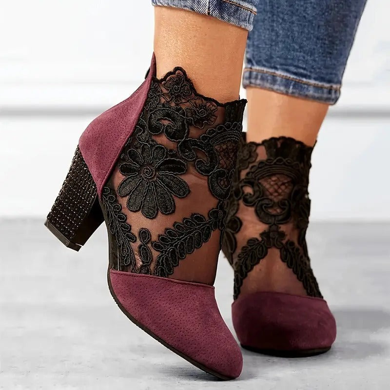 Lace Ankle Boots - Red