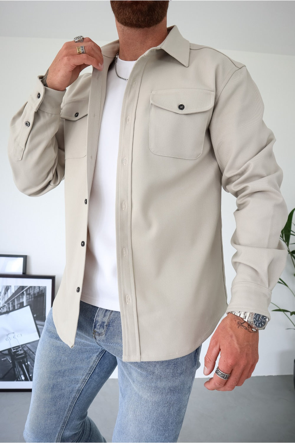 Long Sleeve Shacket - Cream