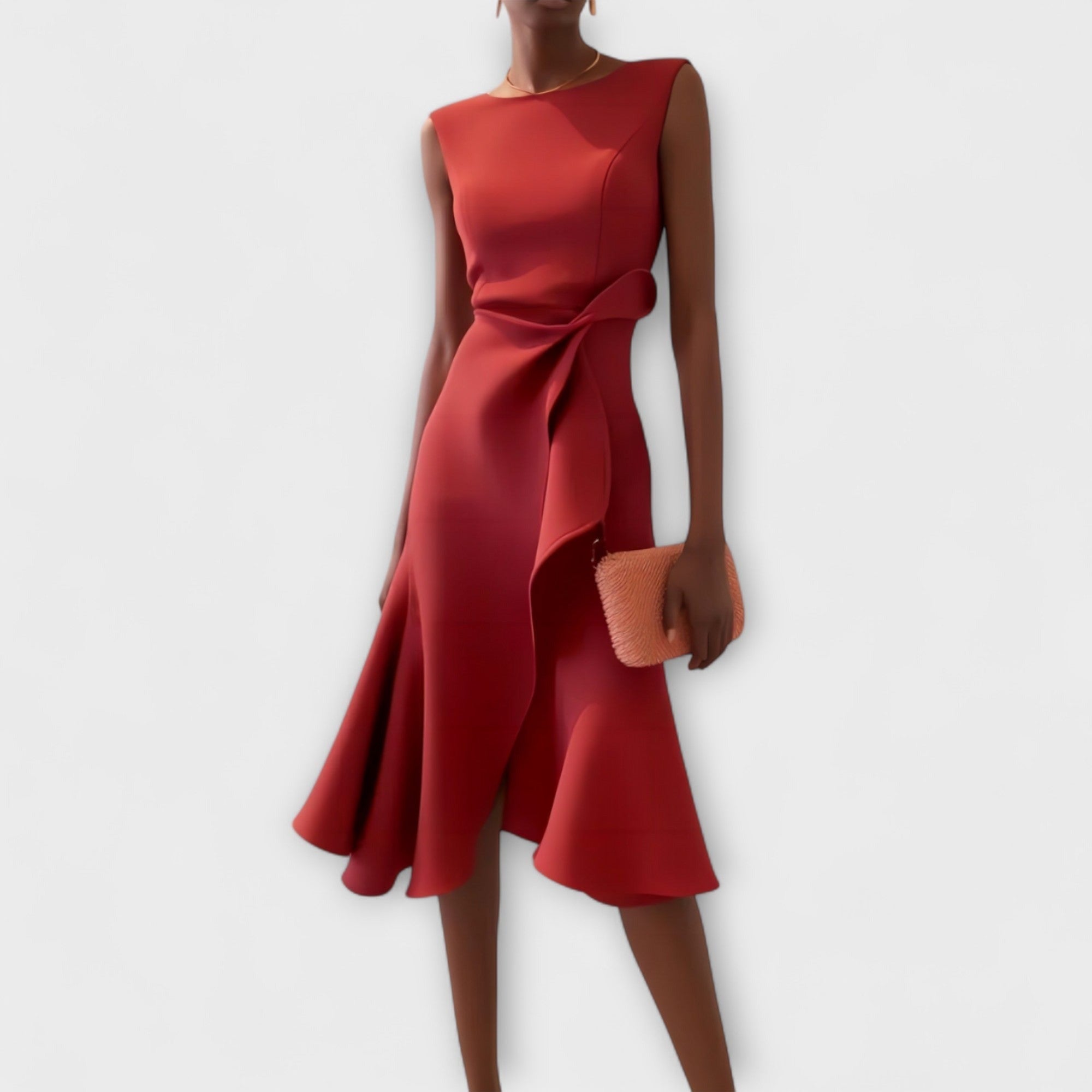 Formal Wedding Guest Midi Dress - Red