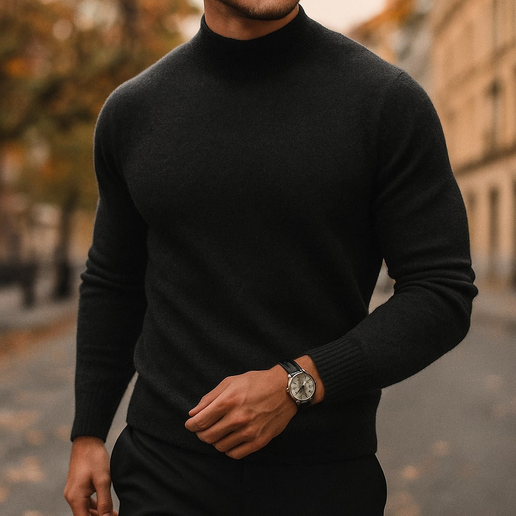 Mock Neck Knit Sweater - Black