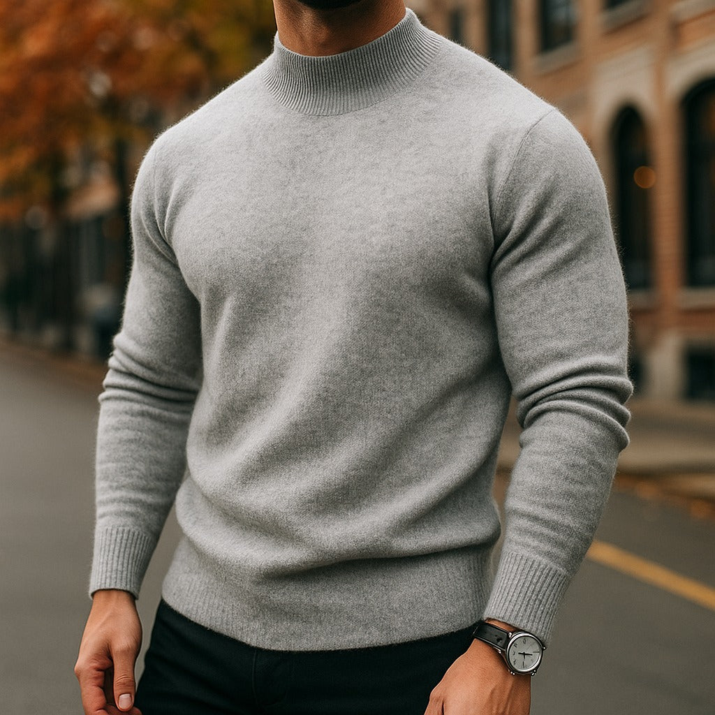 Mock Neck Knit Sweater - Light Grey