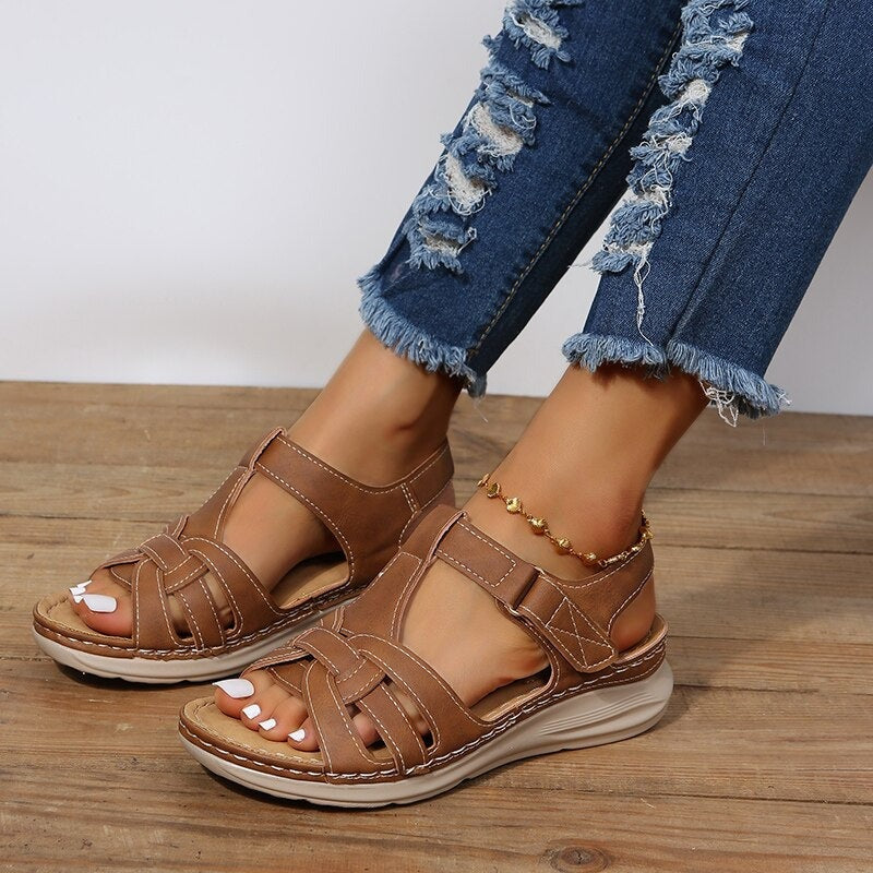 Orthopedic Comfort Wedge Sandals - Brown