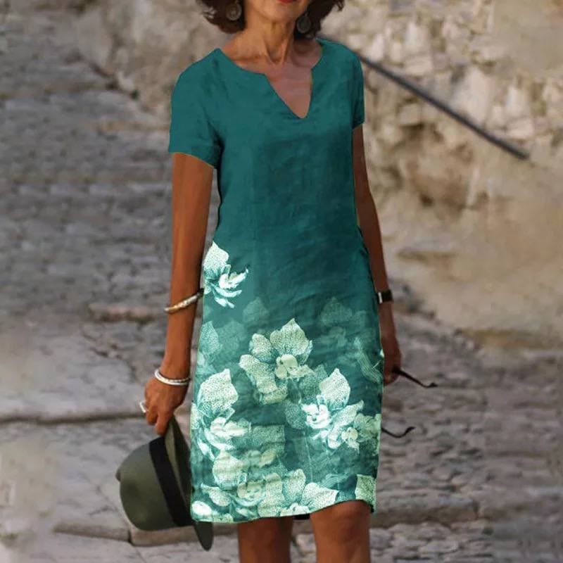Celeste | Womenâs Linen Short Sleeve Midi Dress