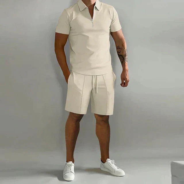 Polo Shirt Two Piece Set - Beige