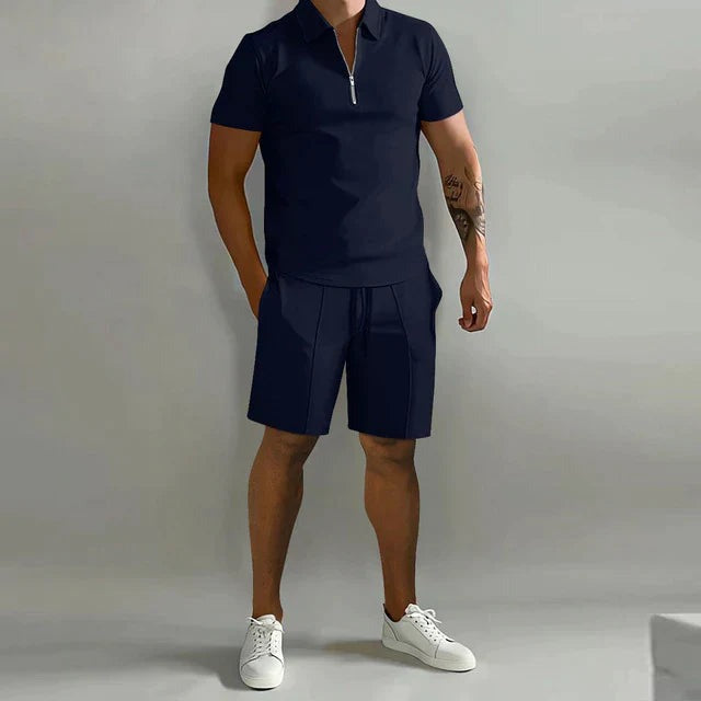 Polo Shirt Two Piece Set - Dark Blue