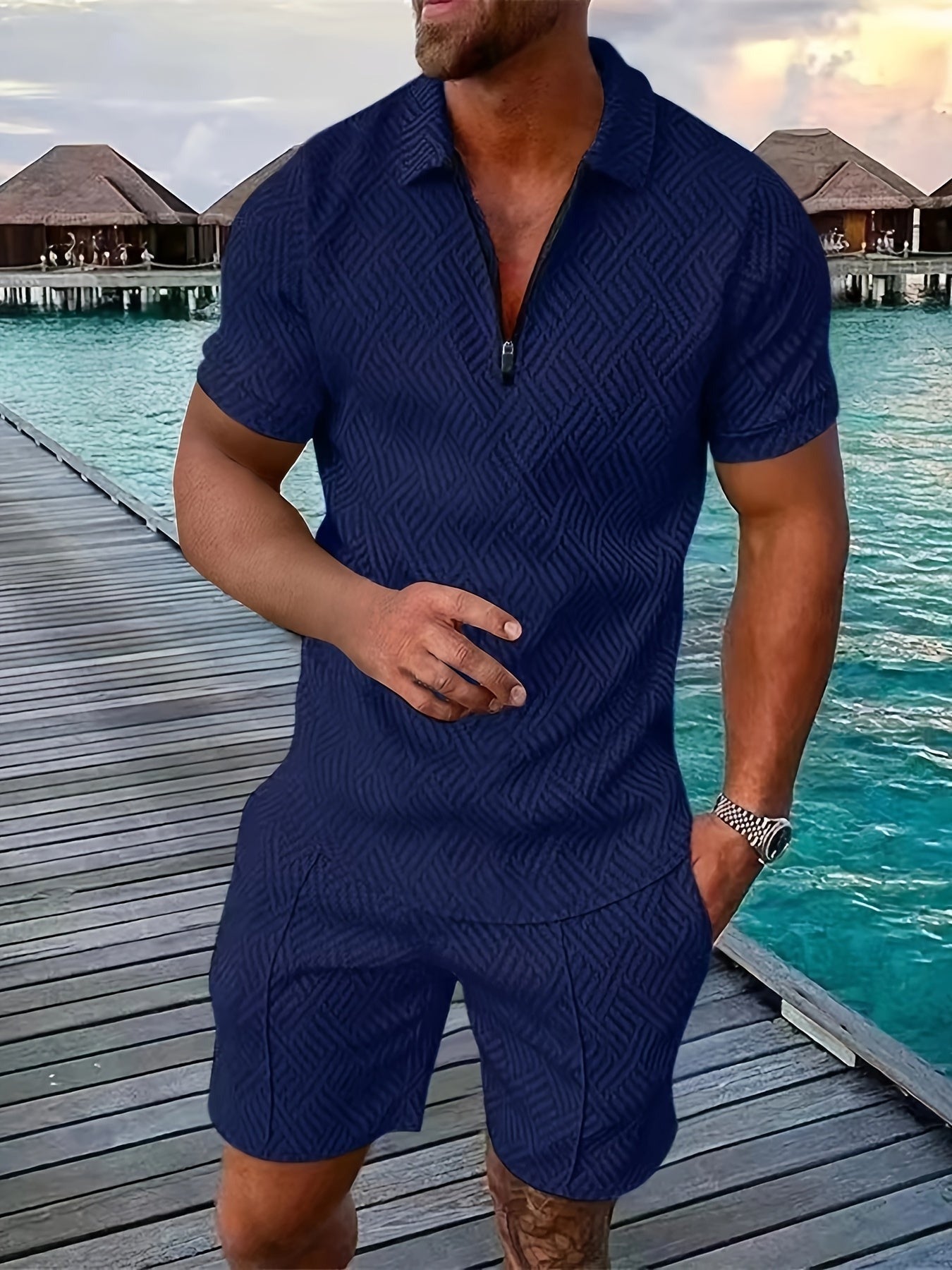 Polo Shorts Two Piece Set - Dark Blue