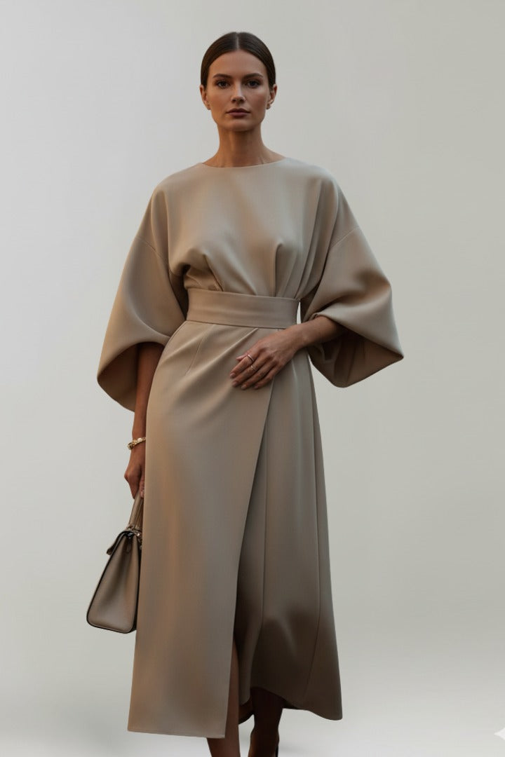Formal Midi Dress - Beige
