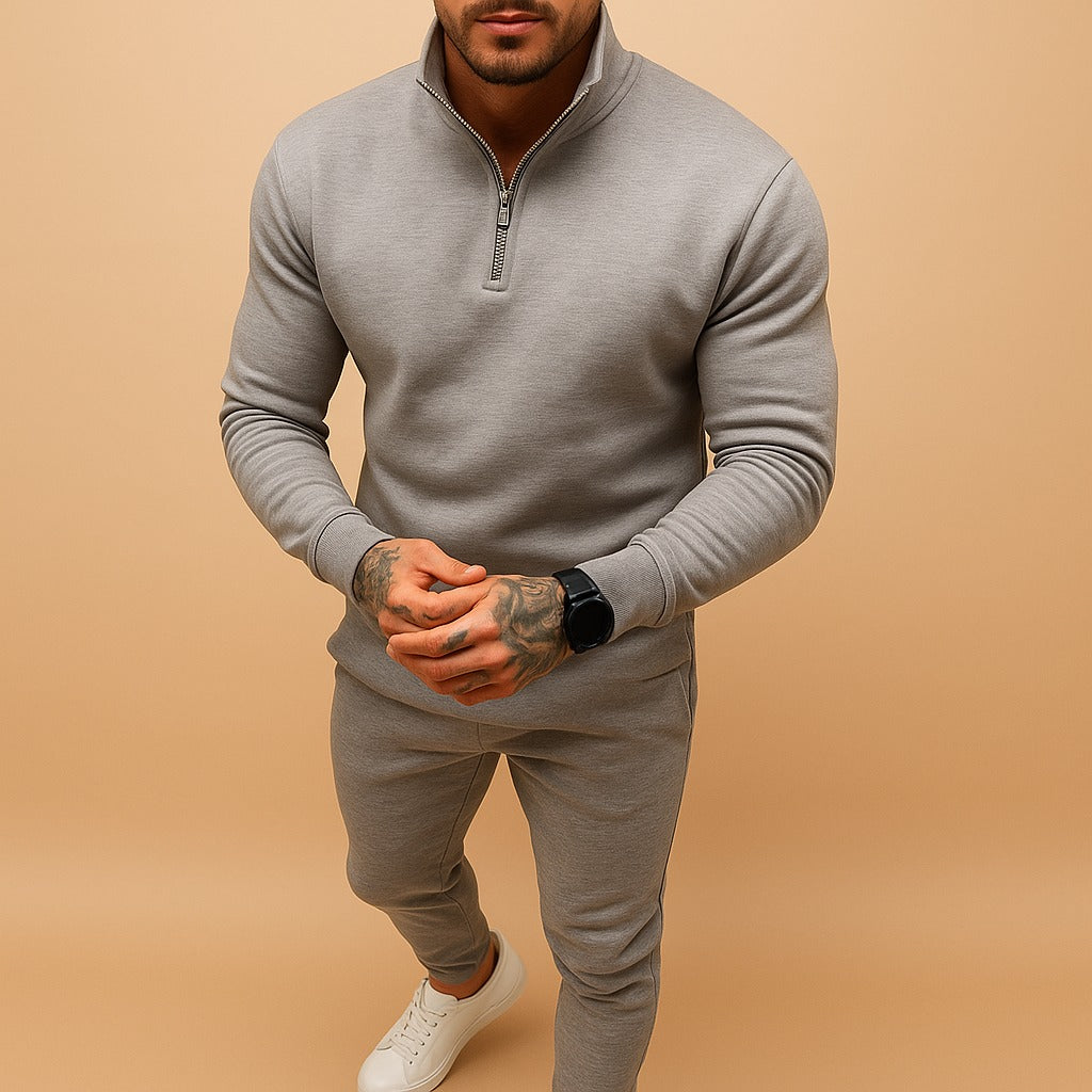 Quarter Zip Jogger Two Piece Set - Grey