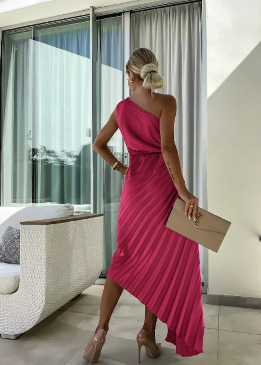 Hazel | Womenâs One Shoulder Pleated Maxi Dress