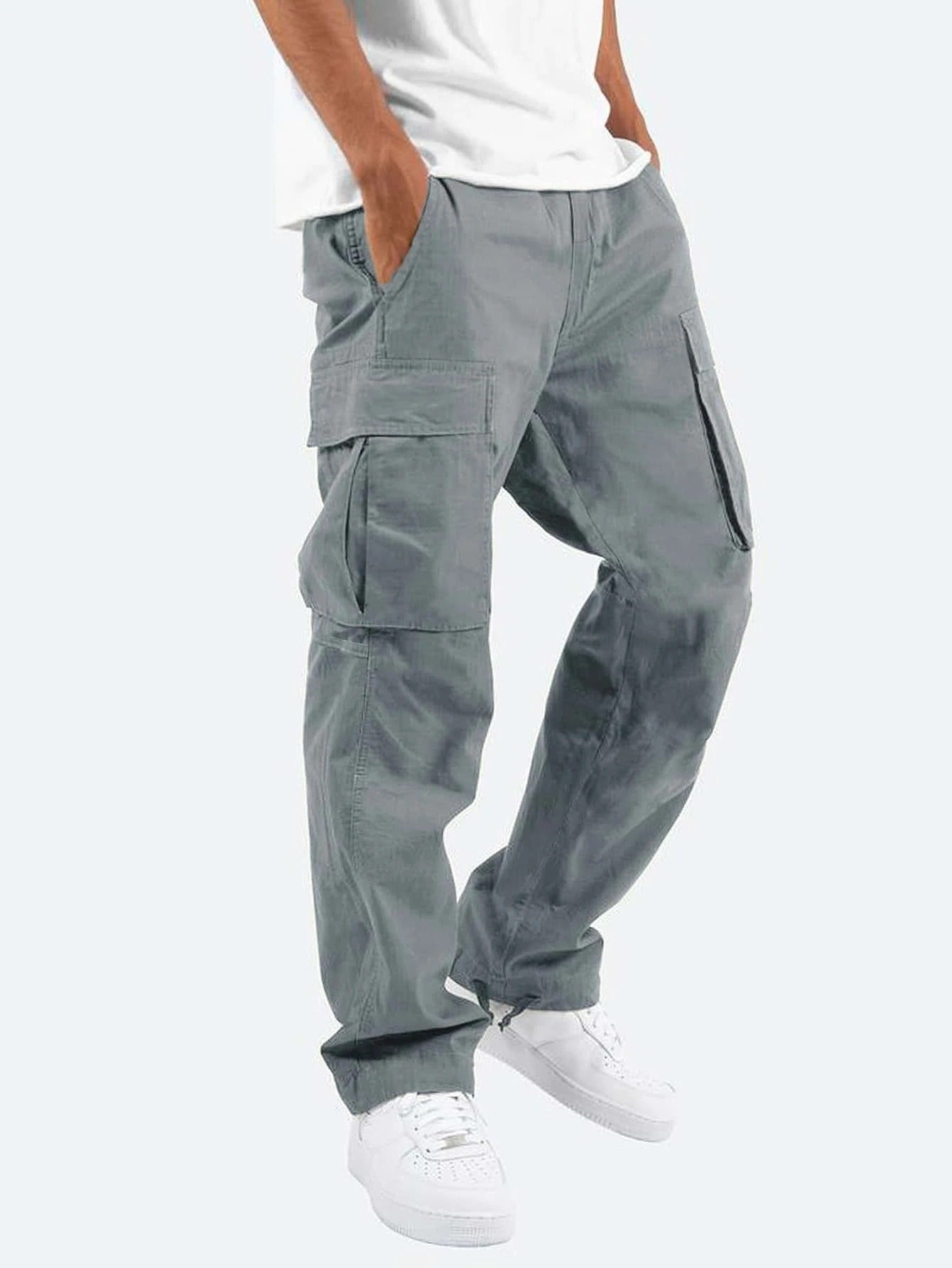 Relaxed Fit Cargo Pants - Light Grey