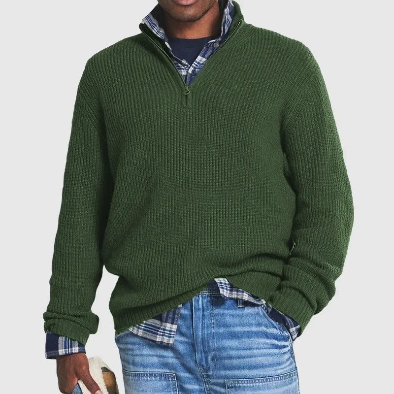 Ribbed Quarter Zip Sweater - Dark Green