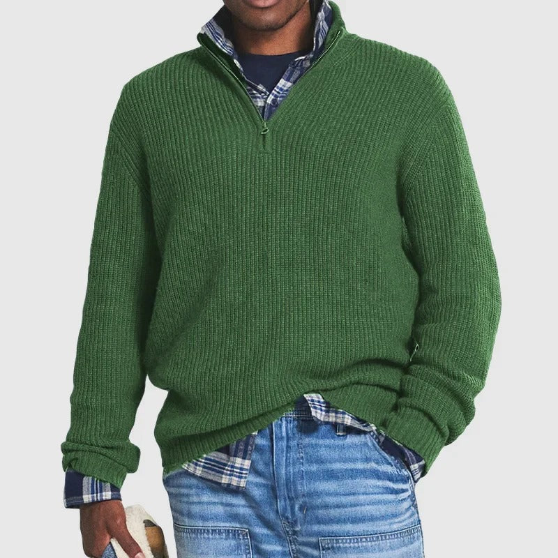 Ribbed Quarter Zip Sweater - Green