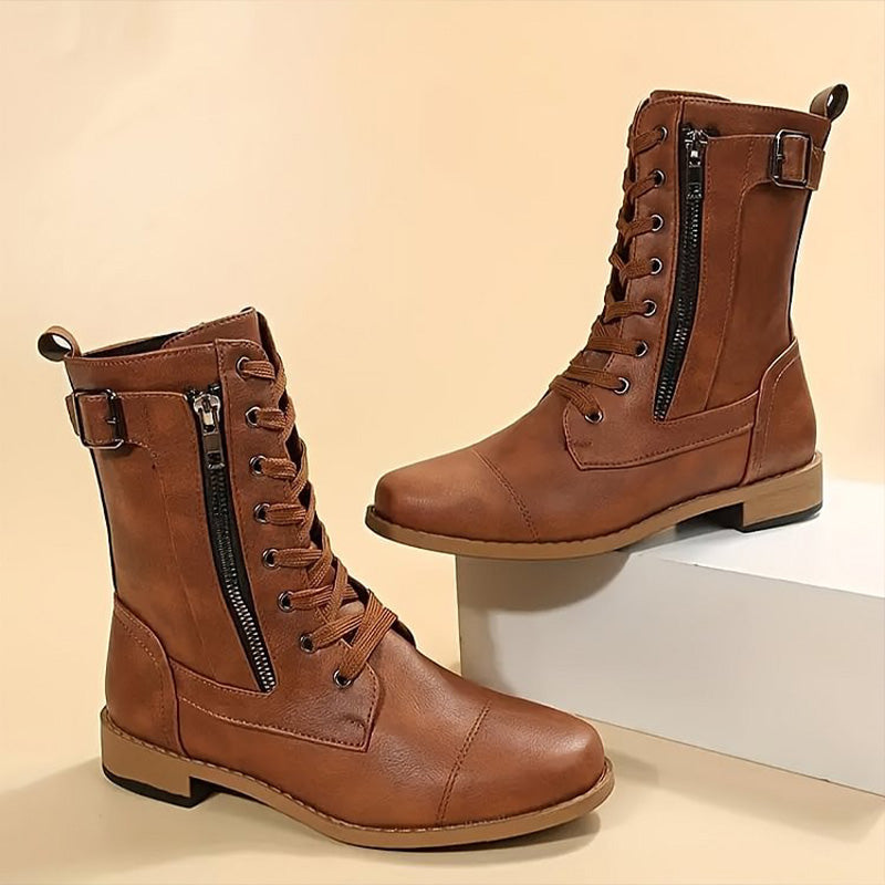Greta | Womenâs Lace Up Mid Calf Boots