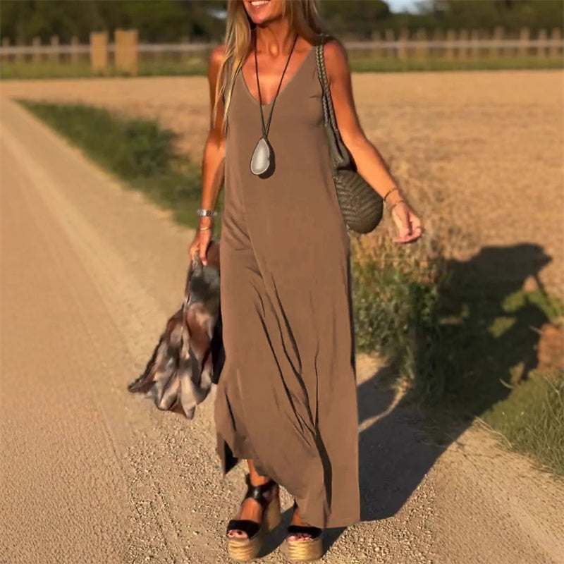 Kalina | Women’s Sleeveless V-Neck Side Slit Maxi Dress