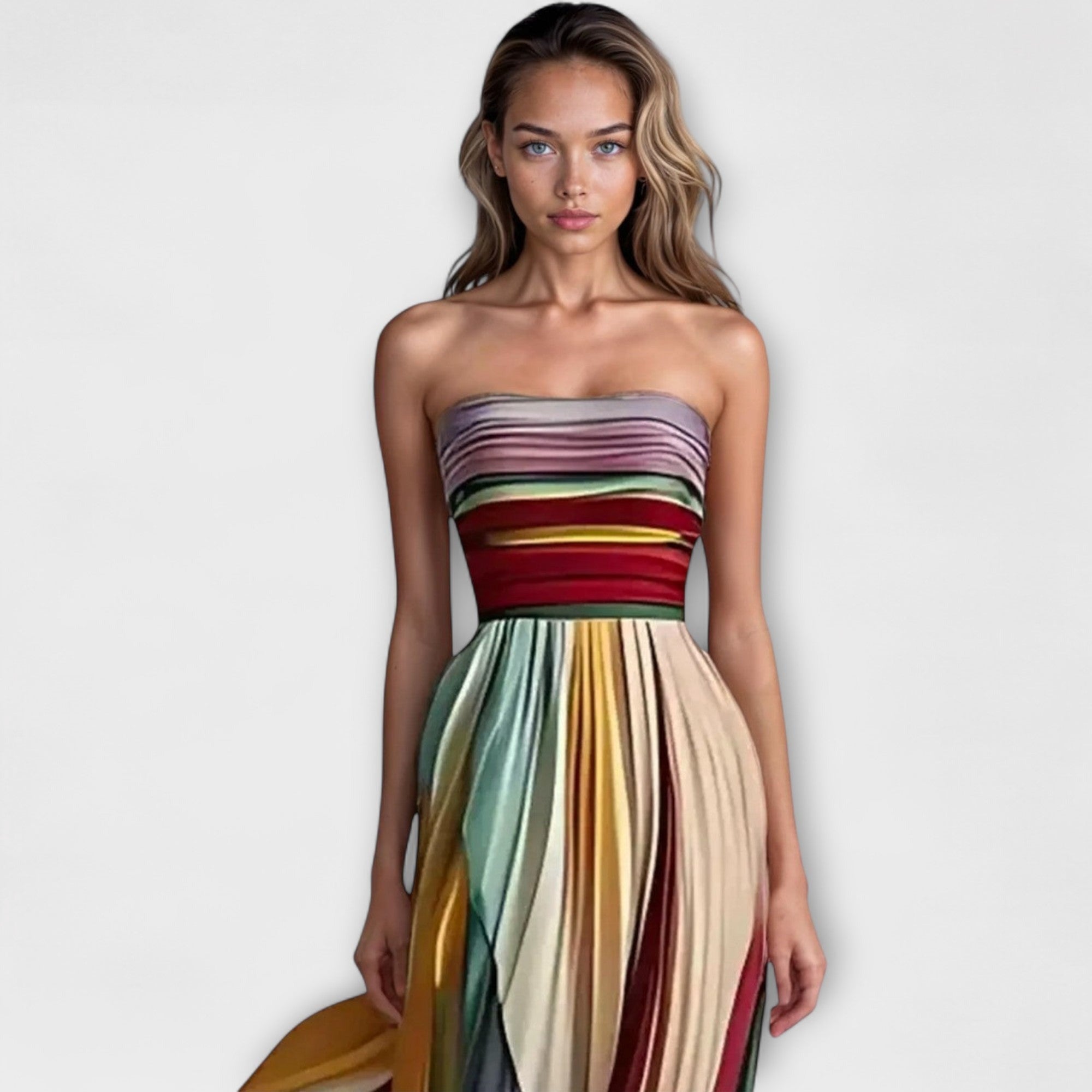 Strapless Pleated Maxi Dress
