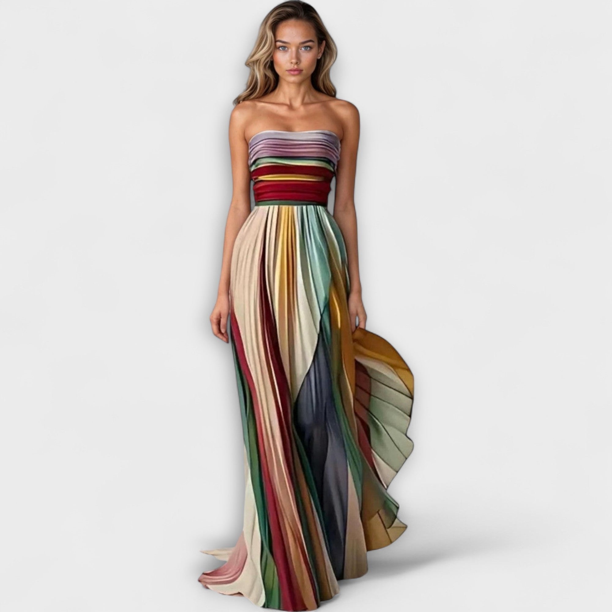 Strapless Pleated Maxi Dress