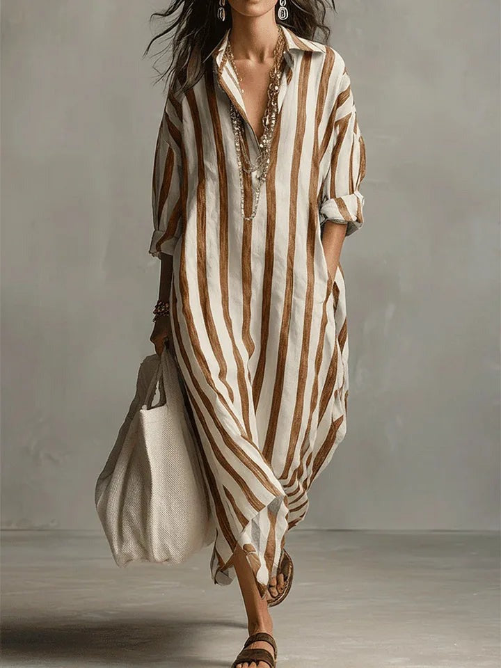 Striped Maxi Shirt Dress - Earthy Yellow