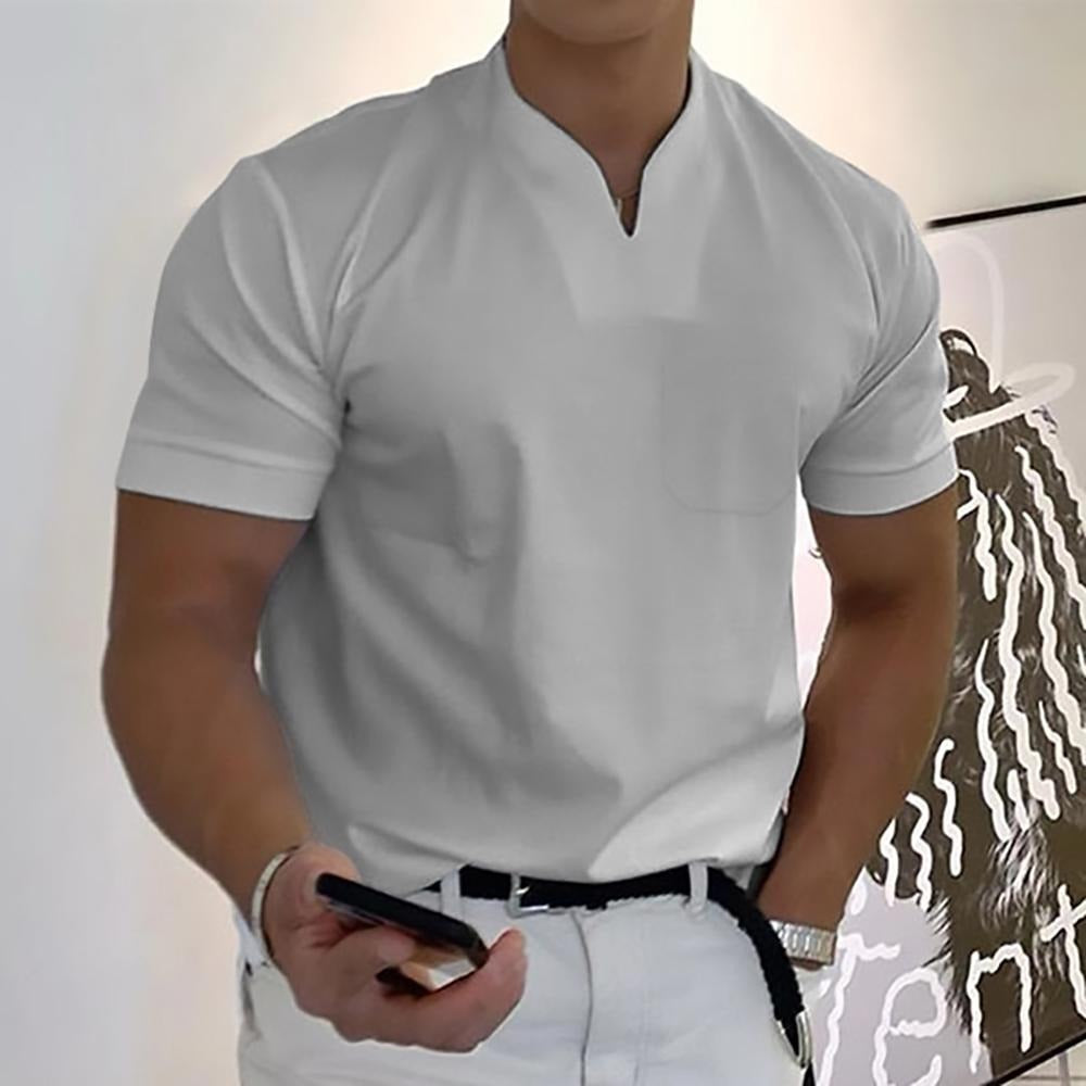 V Neck Short Sleeve Tee - Light Grey