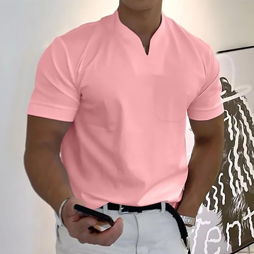 V Neck Short Sleeve Tee - Pink