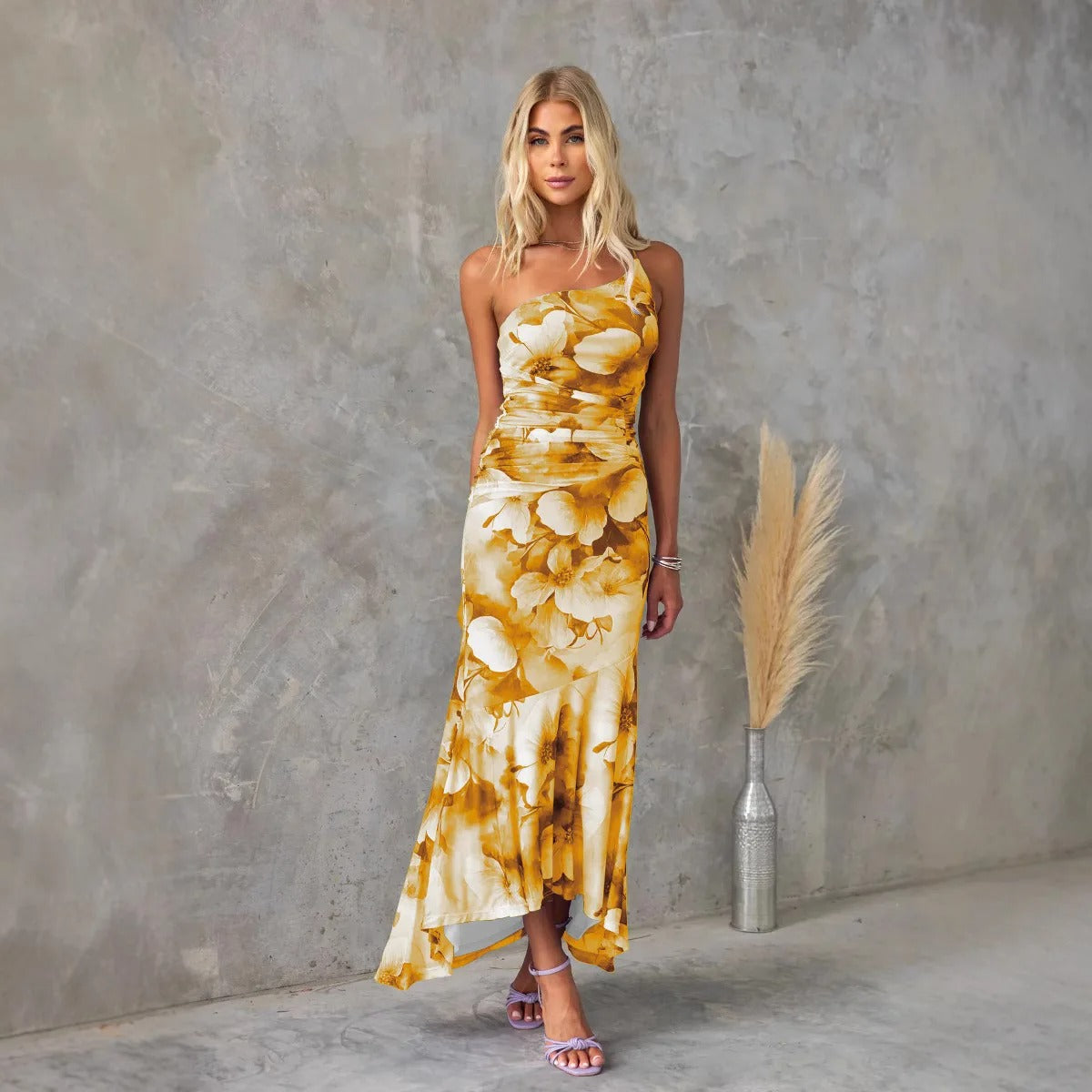 Sigrid | Women’s Asymmetrical Neckline Midi Dress