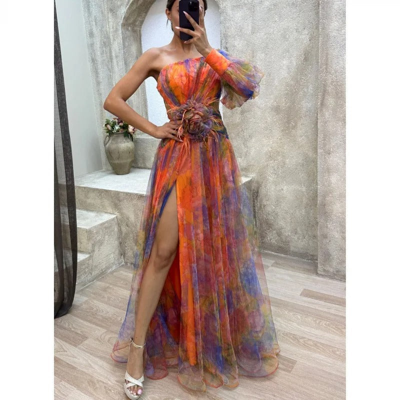 Belen | Womenâs One Shoulder Floral Maxi Dress