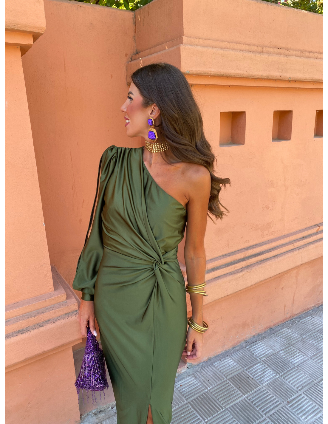 Berenice | Womenâs One Shoulder Long Sleeve Midi Dress