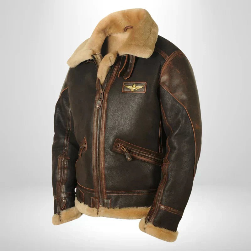Vintage Aviator Bomber Jacket - Brown