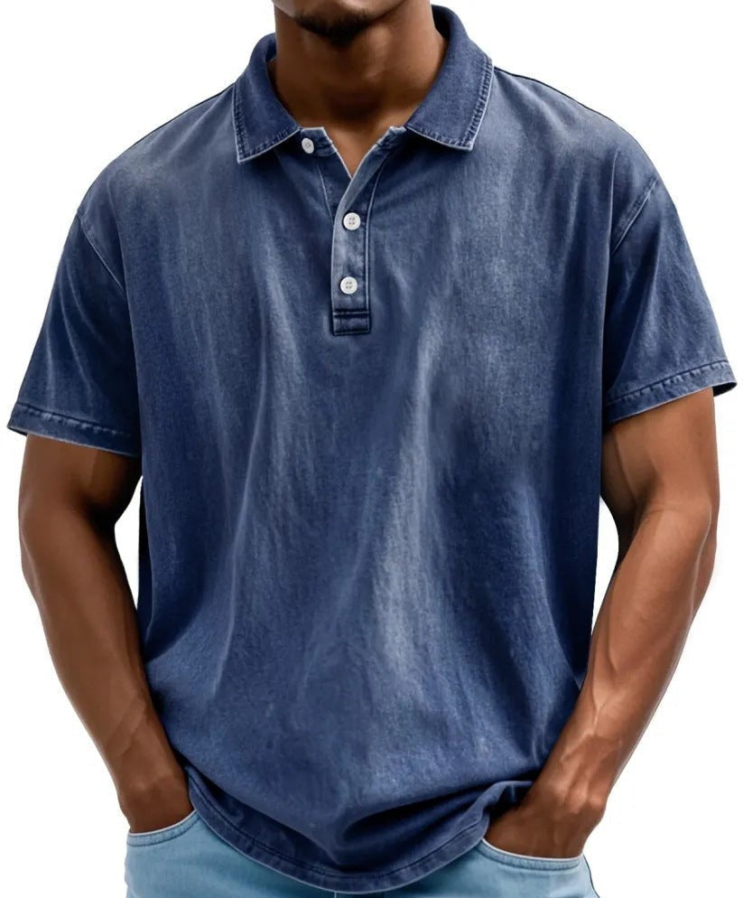 Vintage Washed Polo Shirt - Dark Blue