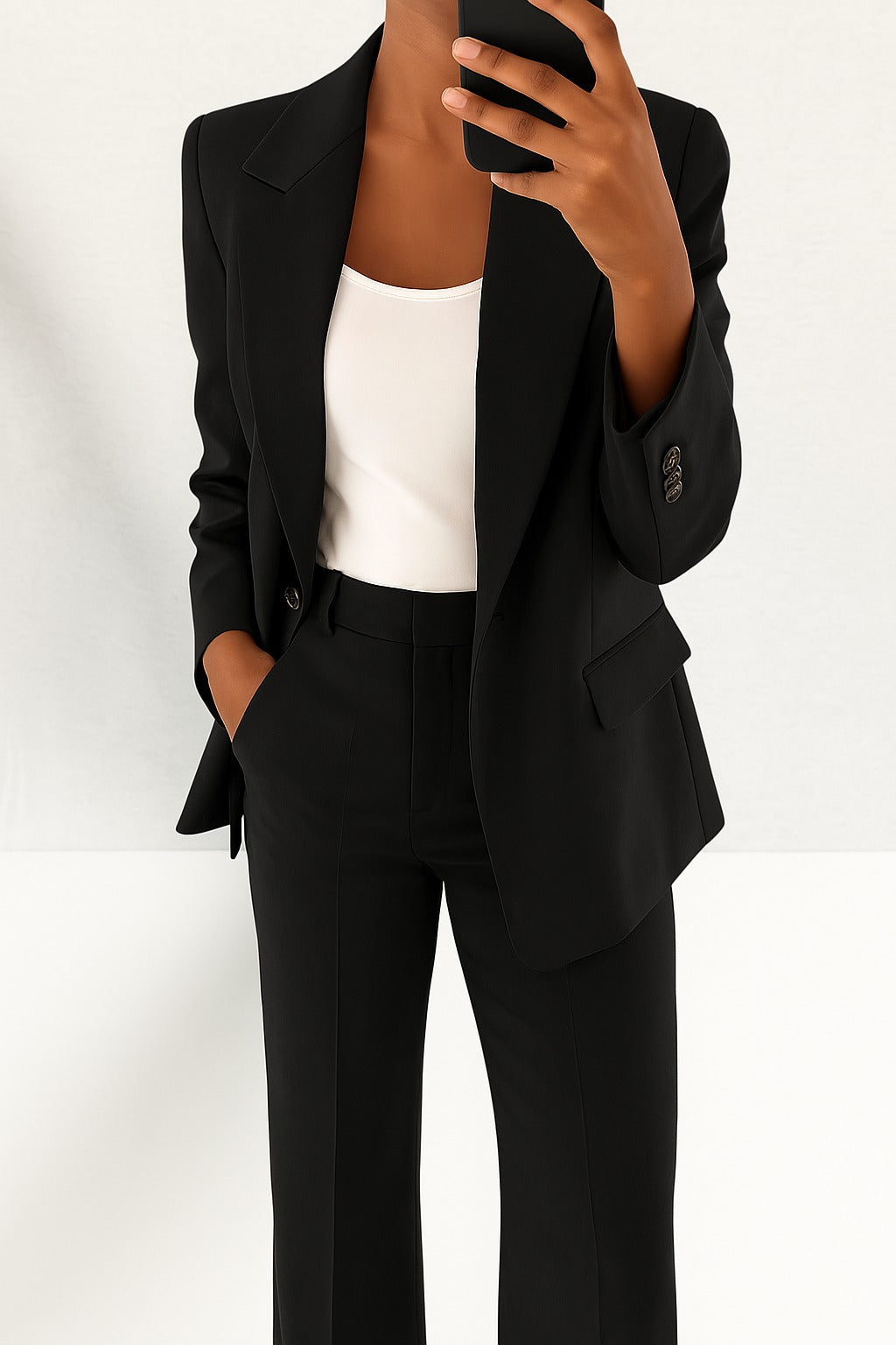 Wide Leg Pants Two Piece Set - Black