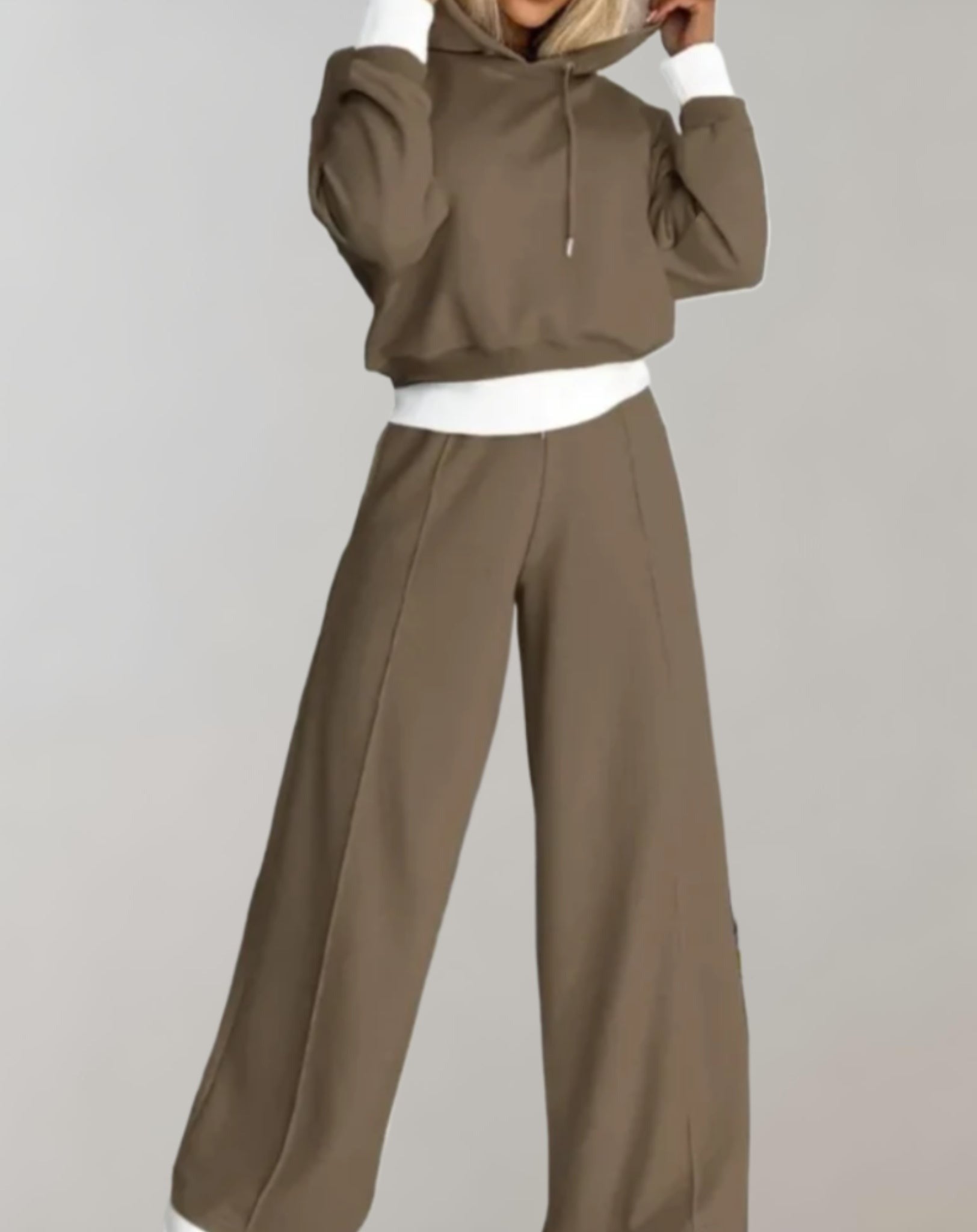 Wide Leg Pants Two Piece Set - Brown