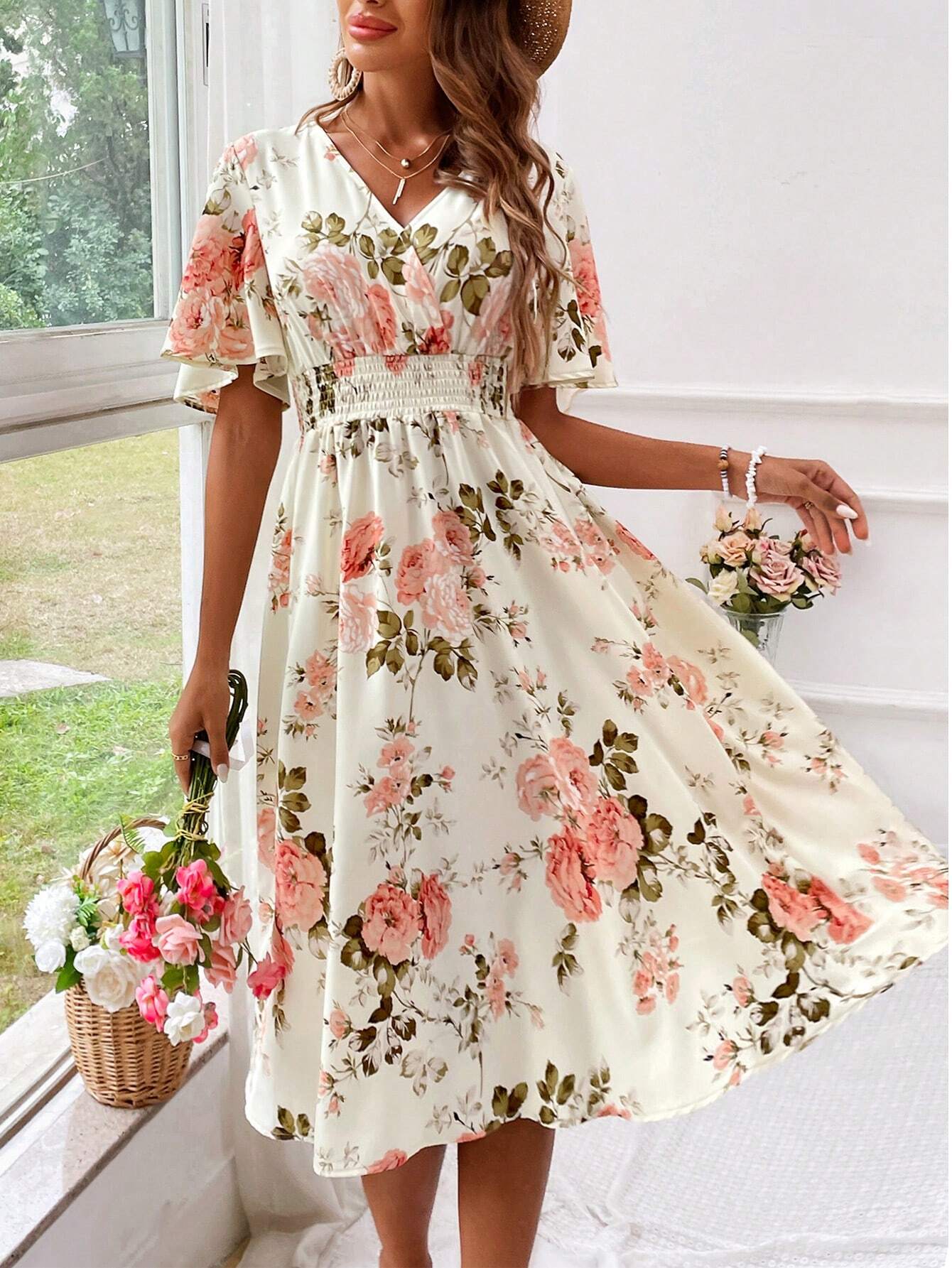 Kerensa | Women’s Floral V-Neck Midi Dress