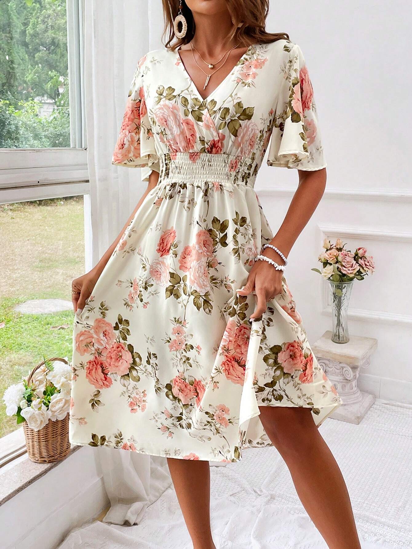 Kerensa | Women’s Floral V-Neck Midi Dress