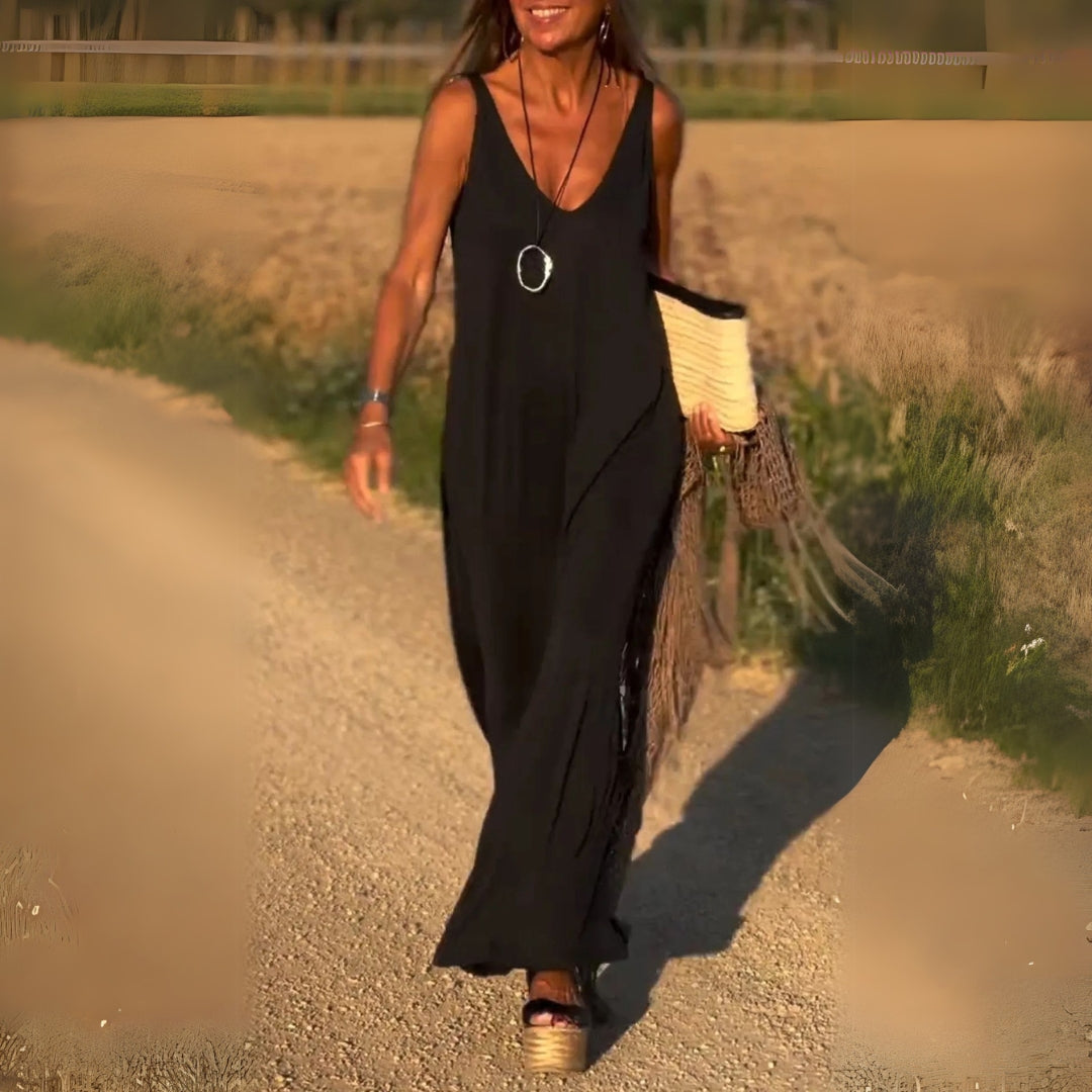 Kalina | Women’s Sleeveless V-Neck Side Slit Maxi Dress